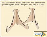 Zirbe geölt Buchständer und Tablett Halter - geschwungene Form 24 x 25,5 x 18 cm